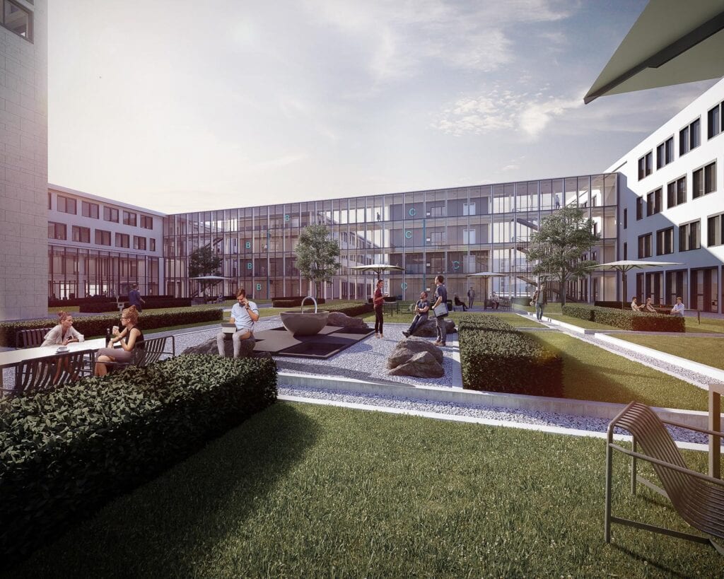 Visualisierung des grünen Innenhofes im Konrad