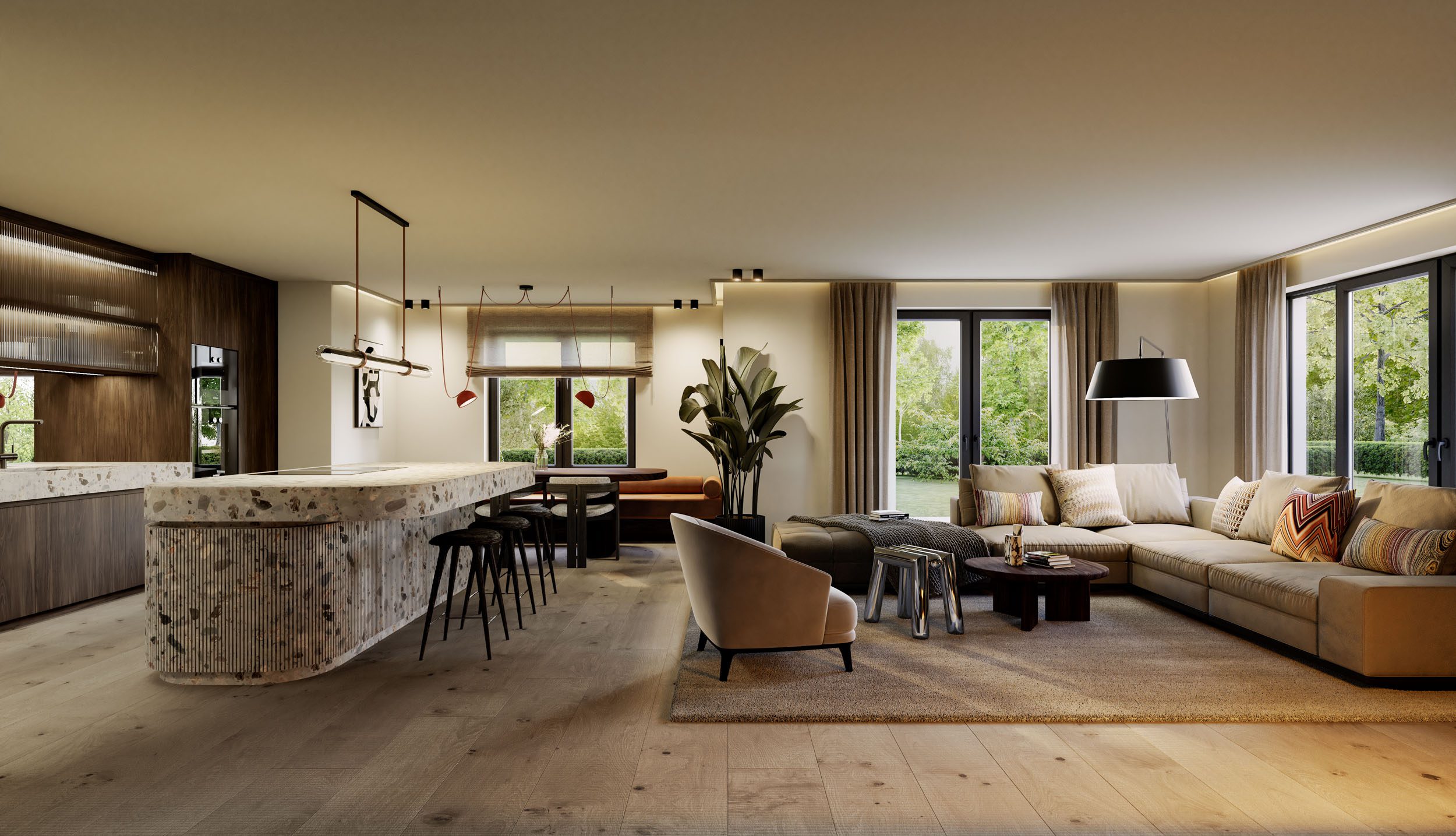 Großzügiger Wohnbereich mit hochwertiger Küche